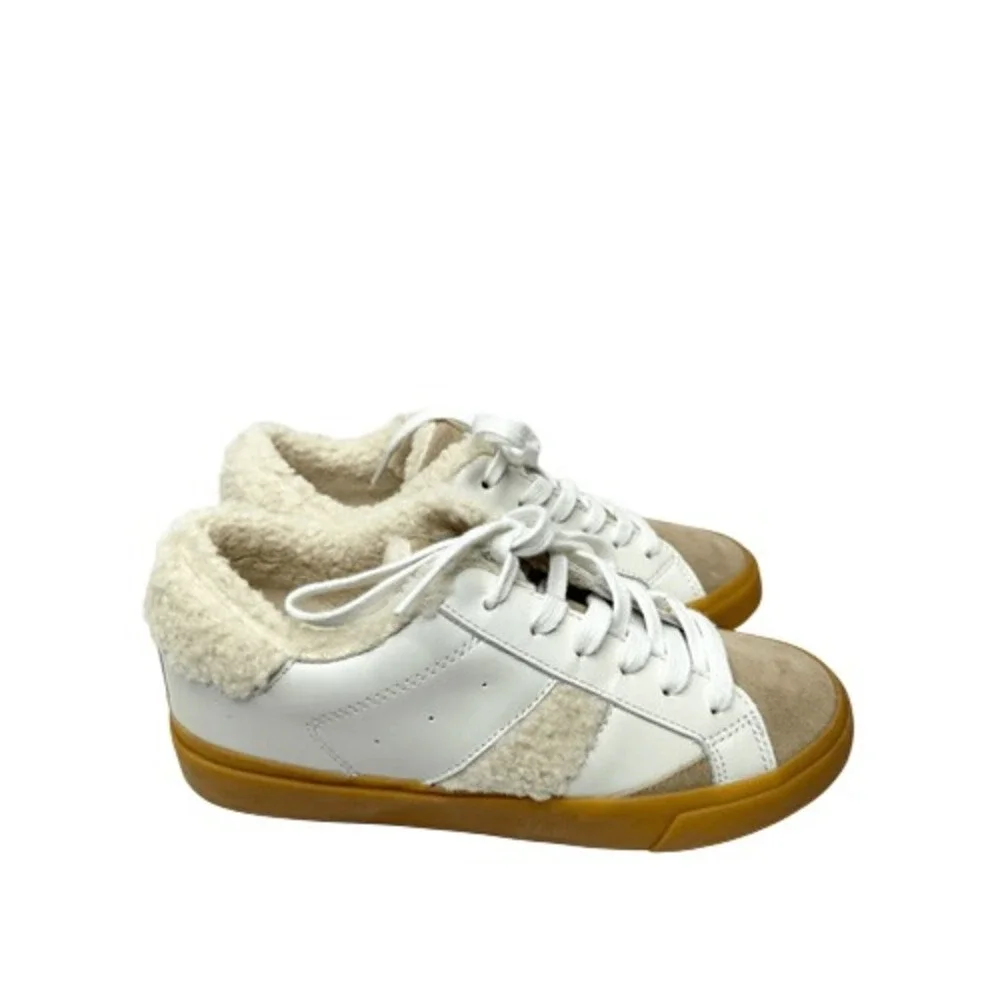 Marc Fisher Ltd. Sidewalk Low Top Sneakers White Leather Sherpa Suede Size 6